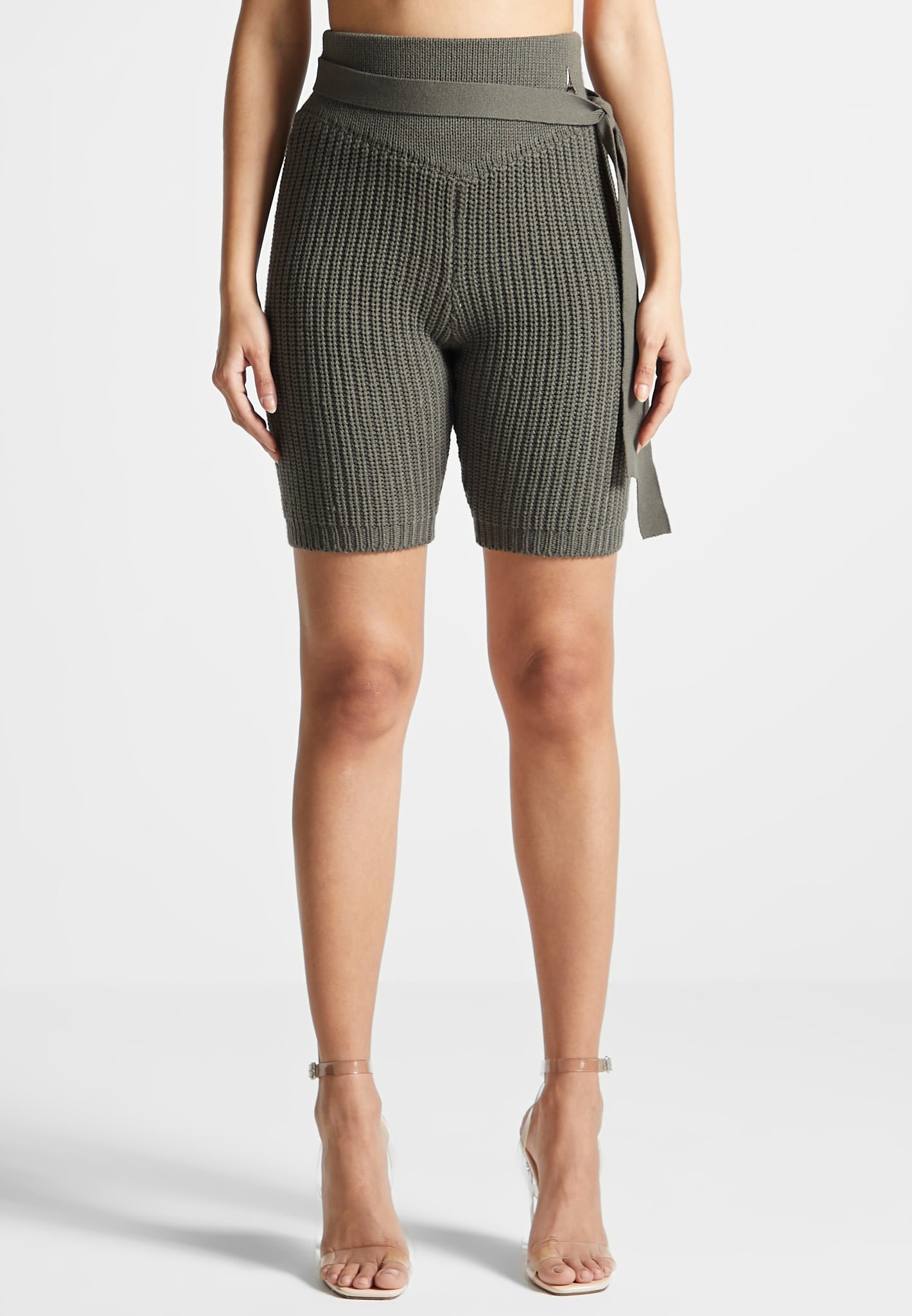 Tie-Up Knitted Cycling Shorts - Khaki