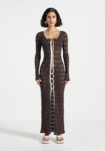 Aria - Pointelle Knit Cover Up - Brown/Cream
