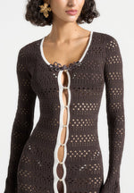 Aria - Pointelle Knit Cover Up - Brown/Cream