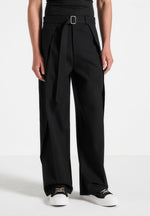 Charles - Wide Fit Wrap Leg Tailored Pants - Black