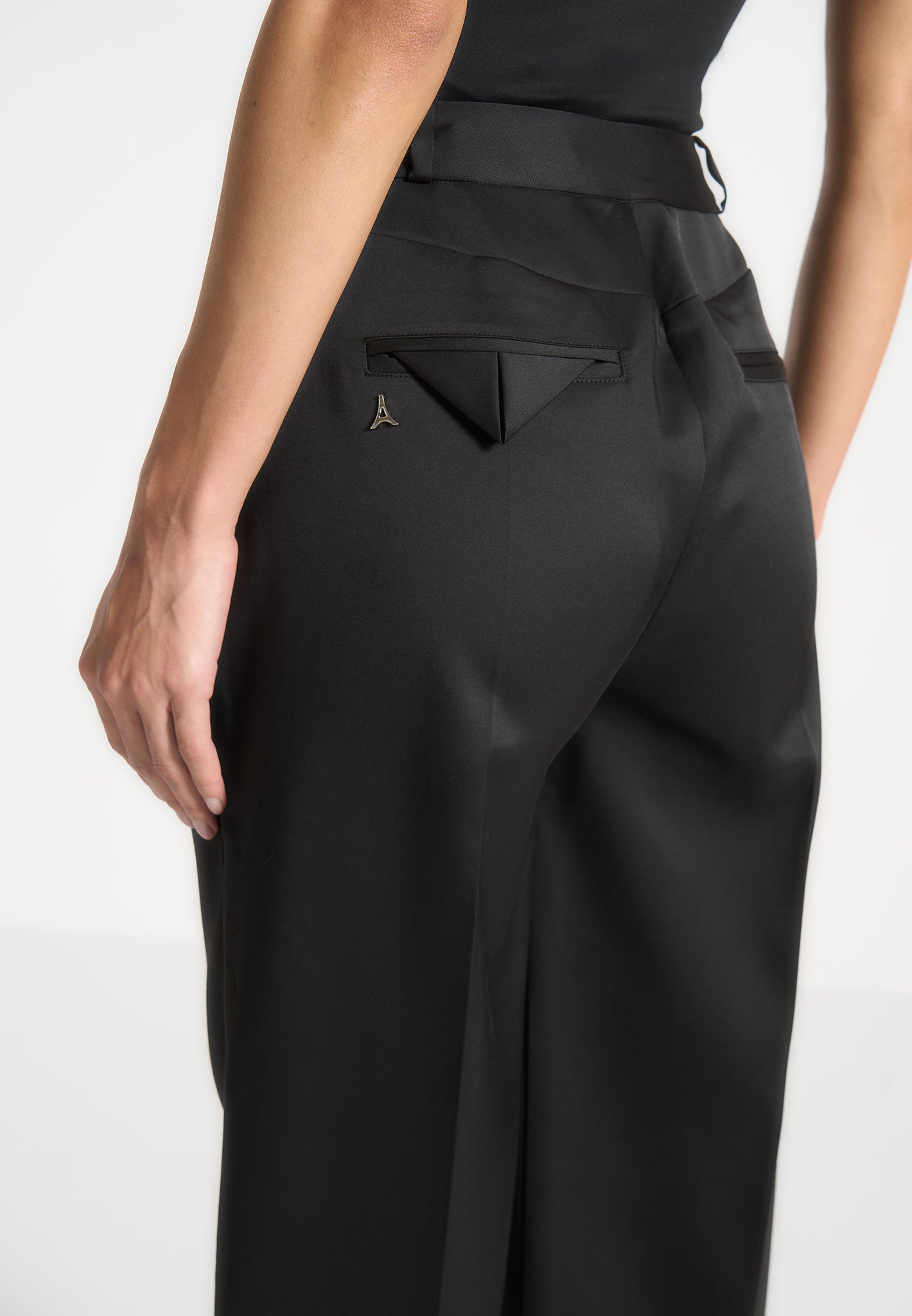 Julie - Sateen Tailored Twin Pleat Pants - Black
