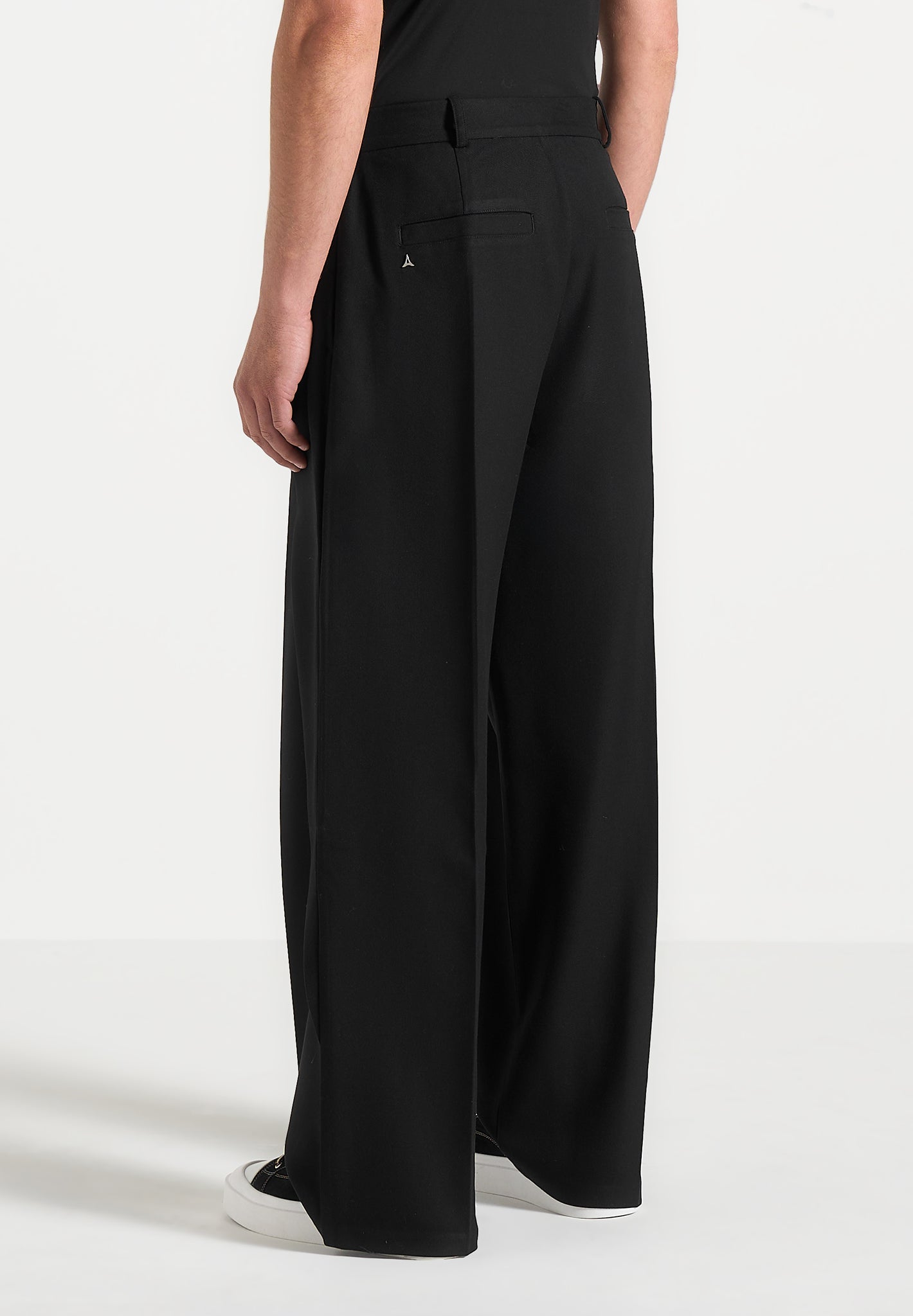 Charles - Wide Fit Wrap Leg Tailored Pants - Black