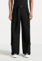 Charles - Wide Fit Wrap Leg Tailored Pants - Black