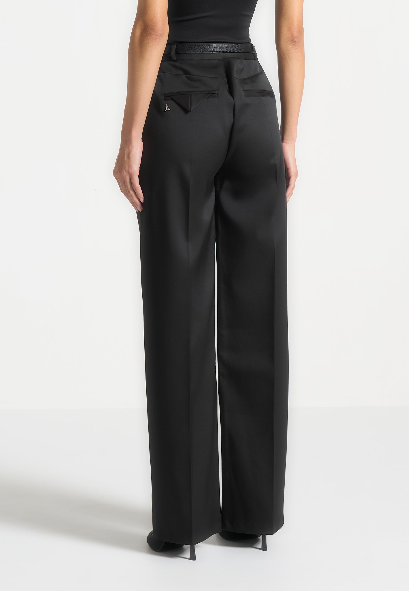 Julie - Sateen Tailored Twin Pleat Pants - Black