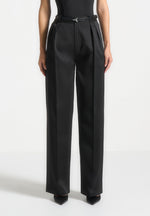 Julie - Sateen Tailored Twin Pleat Pants - Black
