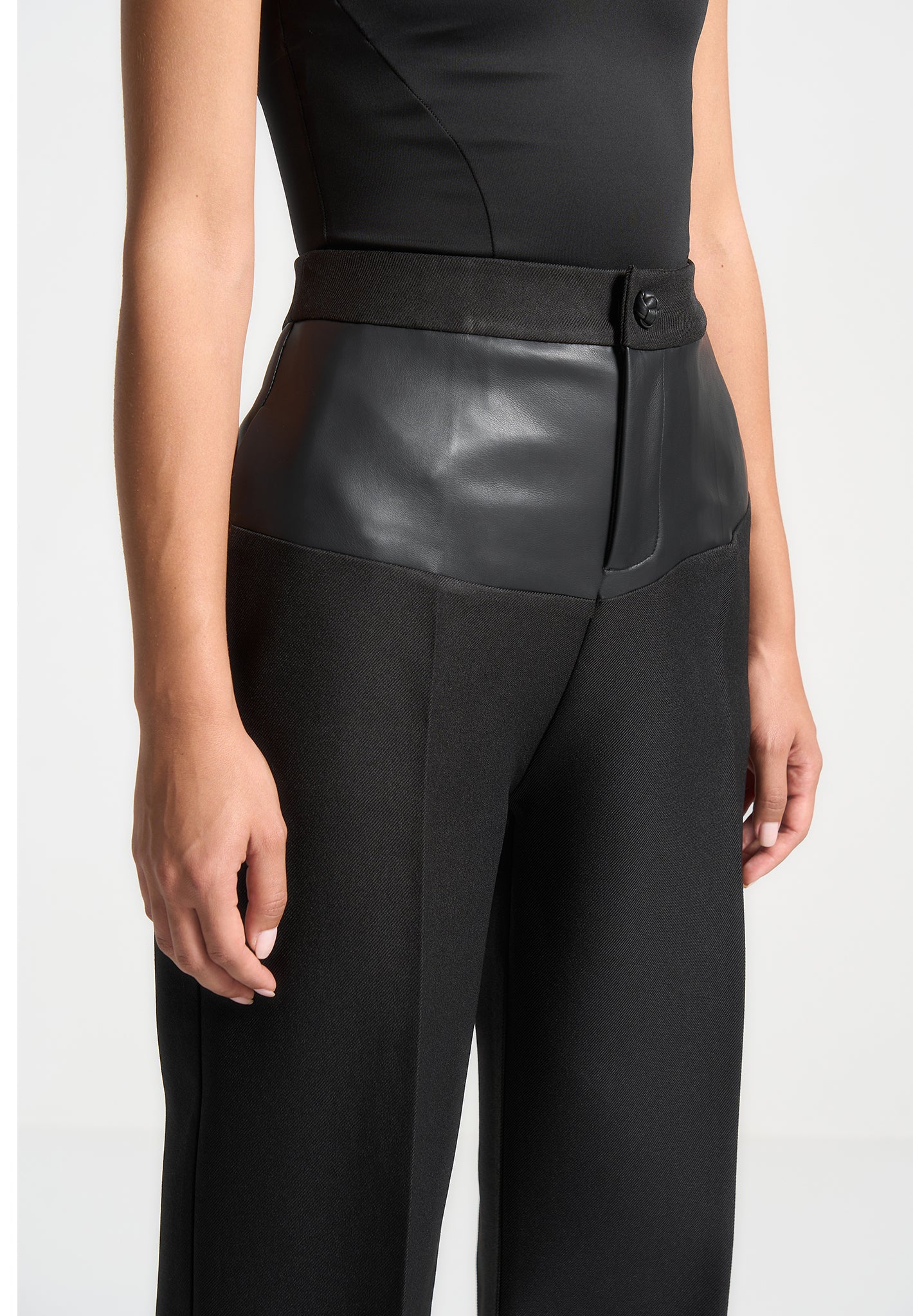 Blanche - Leather Panel Tailored Trousers - Black