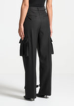 Danielle - Tailored Pleated Cargo Trousers - Black