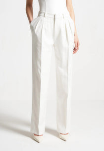 Julie - Pinstripe Twin Pleat Tailored Pants - White