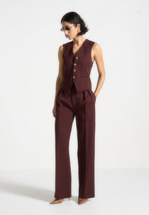 Julie - Tailored Twin Pleat Pants - Wine Red