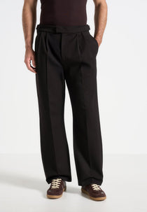 Pierre - Relaxed Fit Textured Pleated Tailored Trousers - Dark Brown