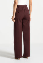 Julie - Tailored Twin Pleat Pants - Wine Red