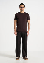 Pierre - Relaxed Fit Textured Twin Pleat Tailored Trousers - Brown