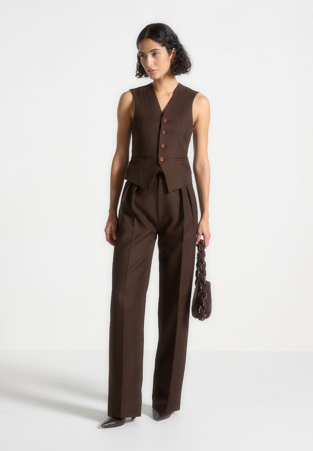 Julie - Tailored Twin Pleat Pants - Brown