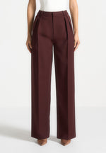 Julie - Tailored Twin Pleat Pants - Wine Red