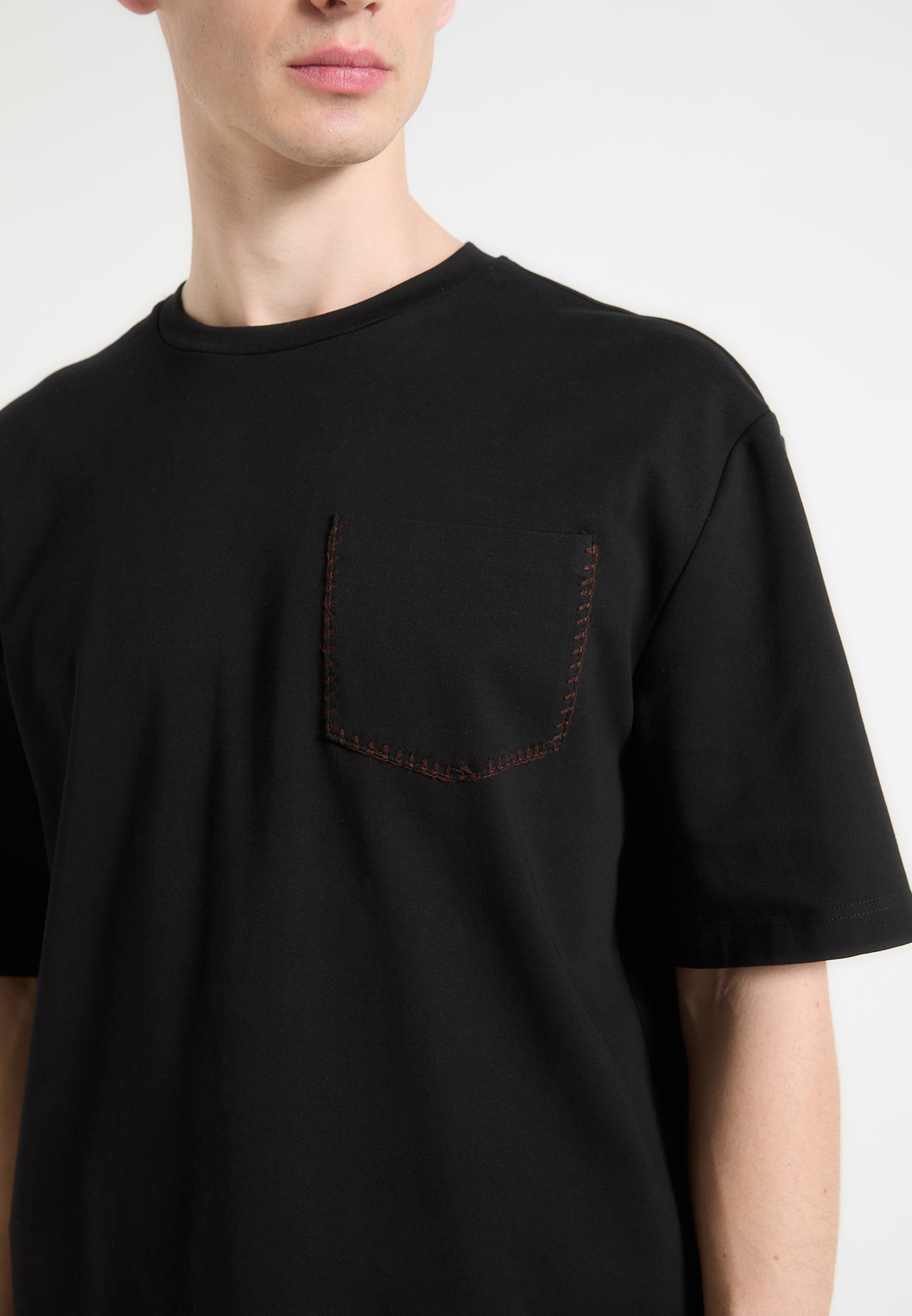 Whipstitch Pocket Cotton T-Shirt - Black