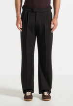 Pierre - Relaxed Fit Textured Twin Pleat Tailored Trousers - Brown