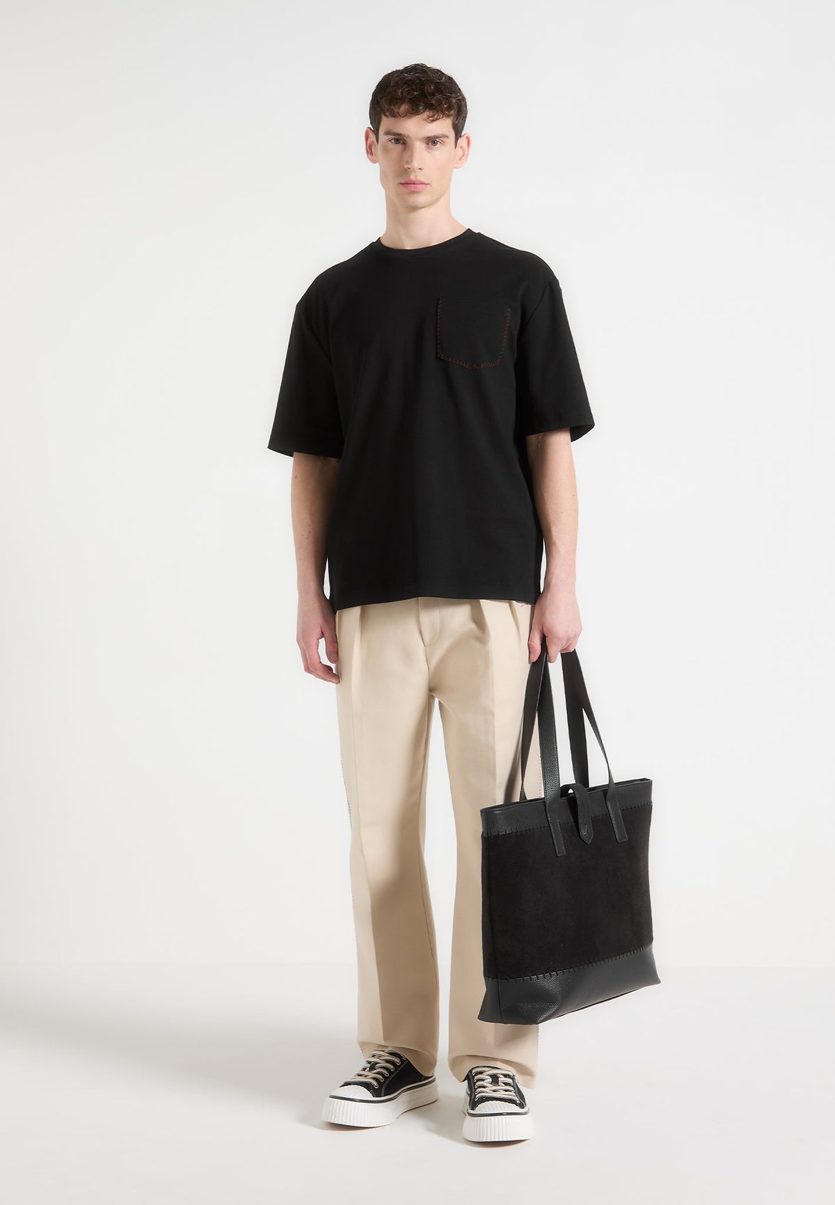 Whipstitch Pocket Cotton T-Shirt - Black
