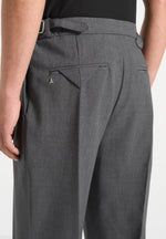 Pierre - Relaxed Fit Hatched Pleated Tailored Trousers - Dark Grey