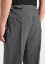 Pierre - Relaxed Fit Hatched Pleated Tailored Trousers - Dark Grey