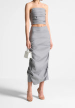Tailored Tacked Midaxi Skirt - Grey