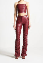 Pleated Bandeau Leather Corset Top - Wine Red