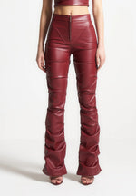 Caroline - Tacked Leather Flared Pants - Wine Red