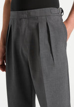 Pierre - Relaxed Fit Hatched Pleated Tailored Trousers - Dark Grey