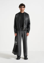 P⁠ierre - Relaxed Fit Hatched Pleated Tailored Trousers - Dark Grey