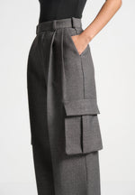 Danielle - Textured Tailored Pleated Cargo Trousers - Grey Marl