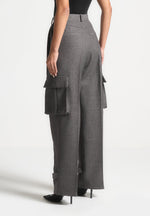 Danielle - Textured Tailored Pleated Cargo Trousers - Grey Marl