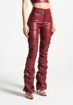 Caroline - Tacked Leather Flared Pants - Wine Red