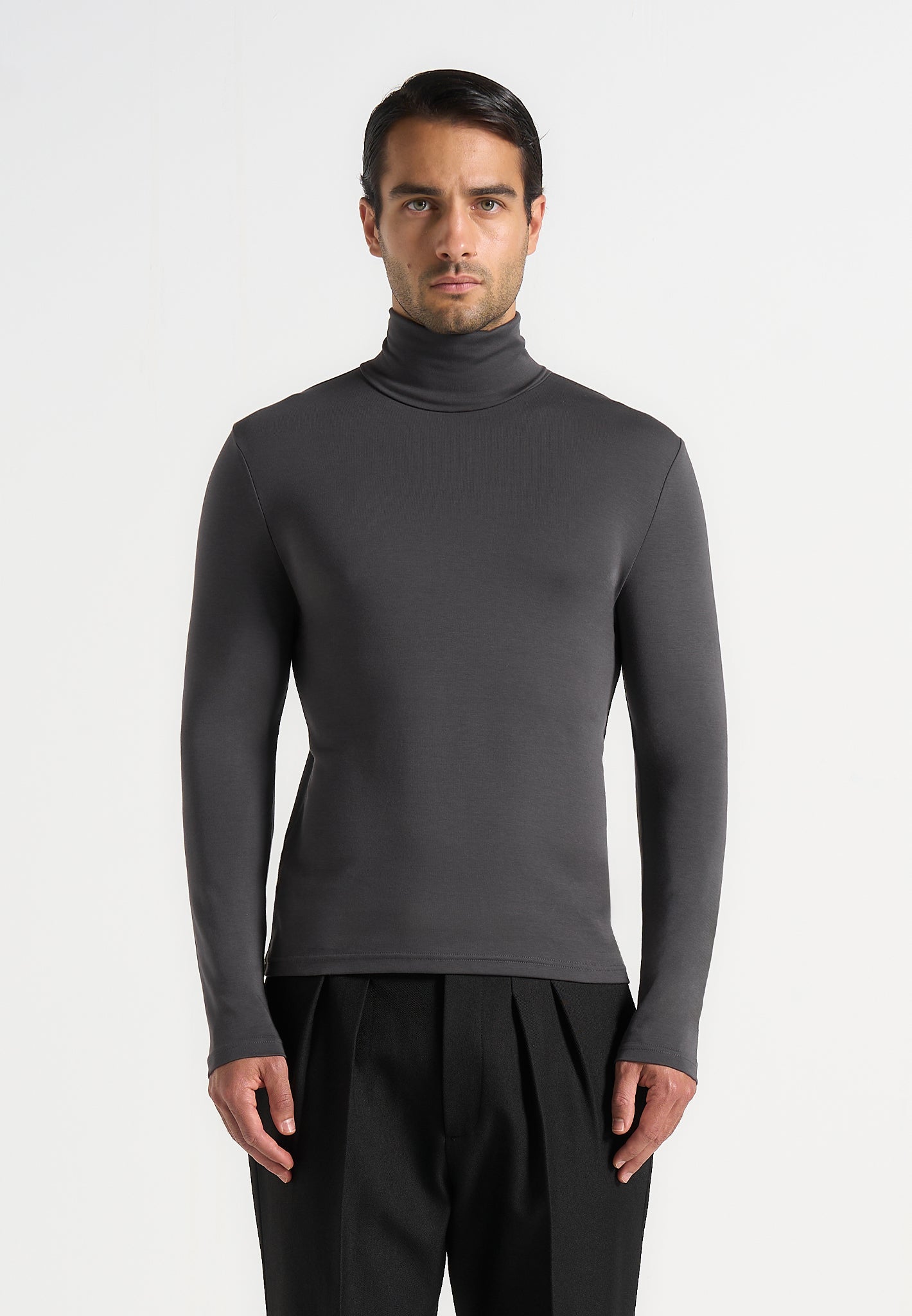 TS006 - Long Sleeve Roll Neck Top - Grey