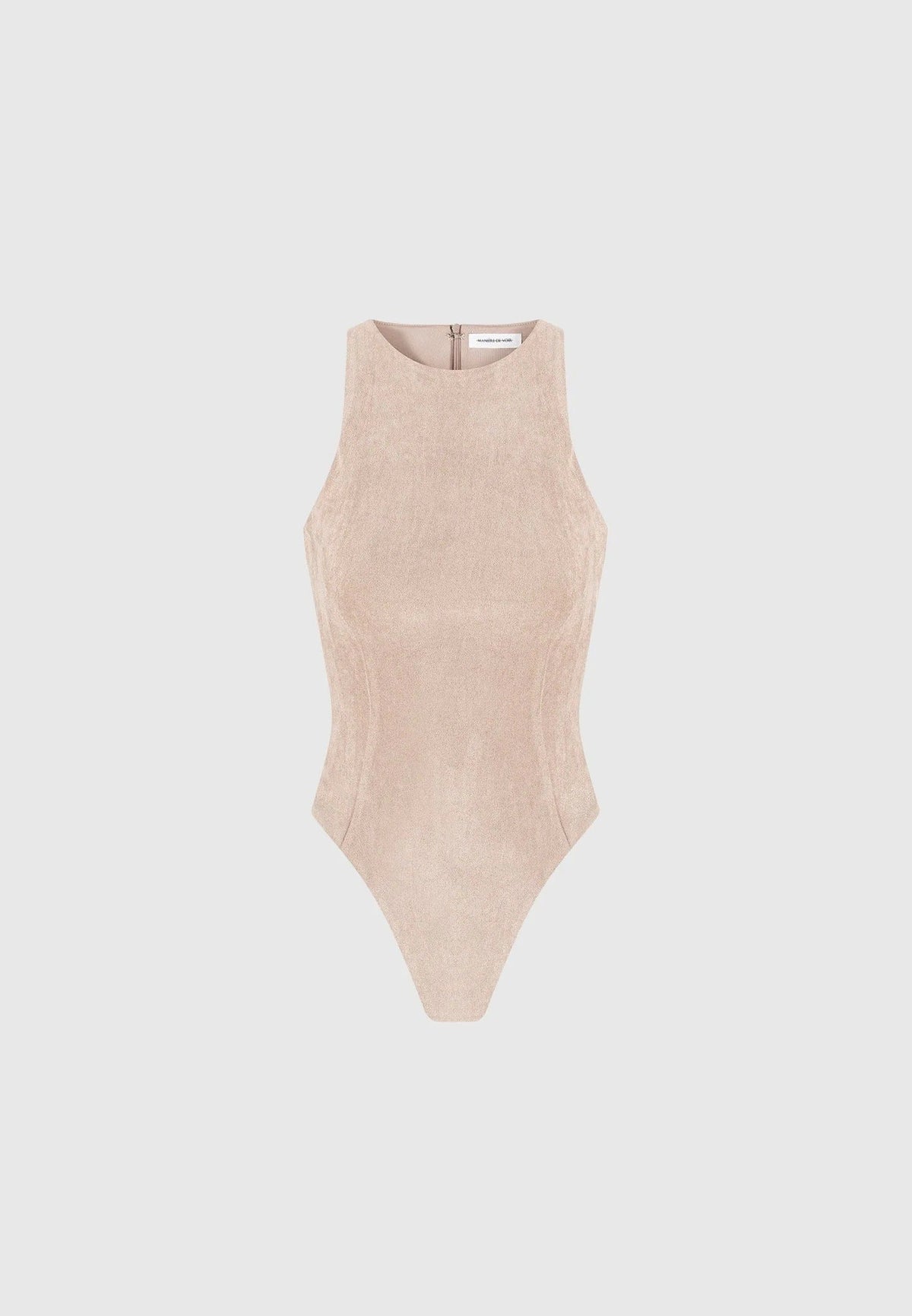 Adele - Suede Racer Neck Bodysuit - Taupe
