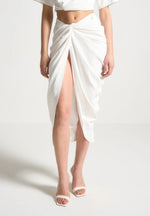 Asymmetric Drape Midaxi Skirt - White