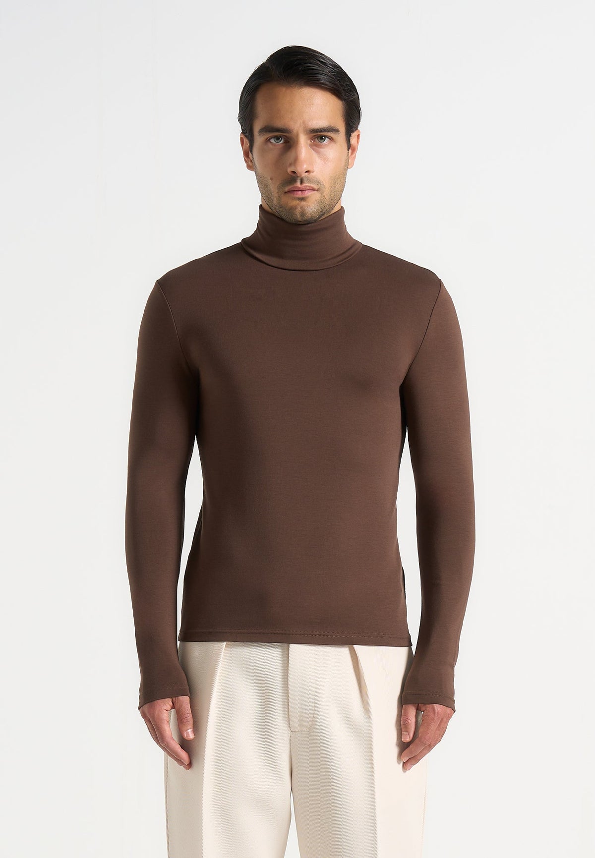TS006 - Long Sleeve Roll Neck Top - Brown