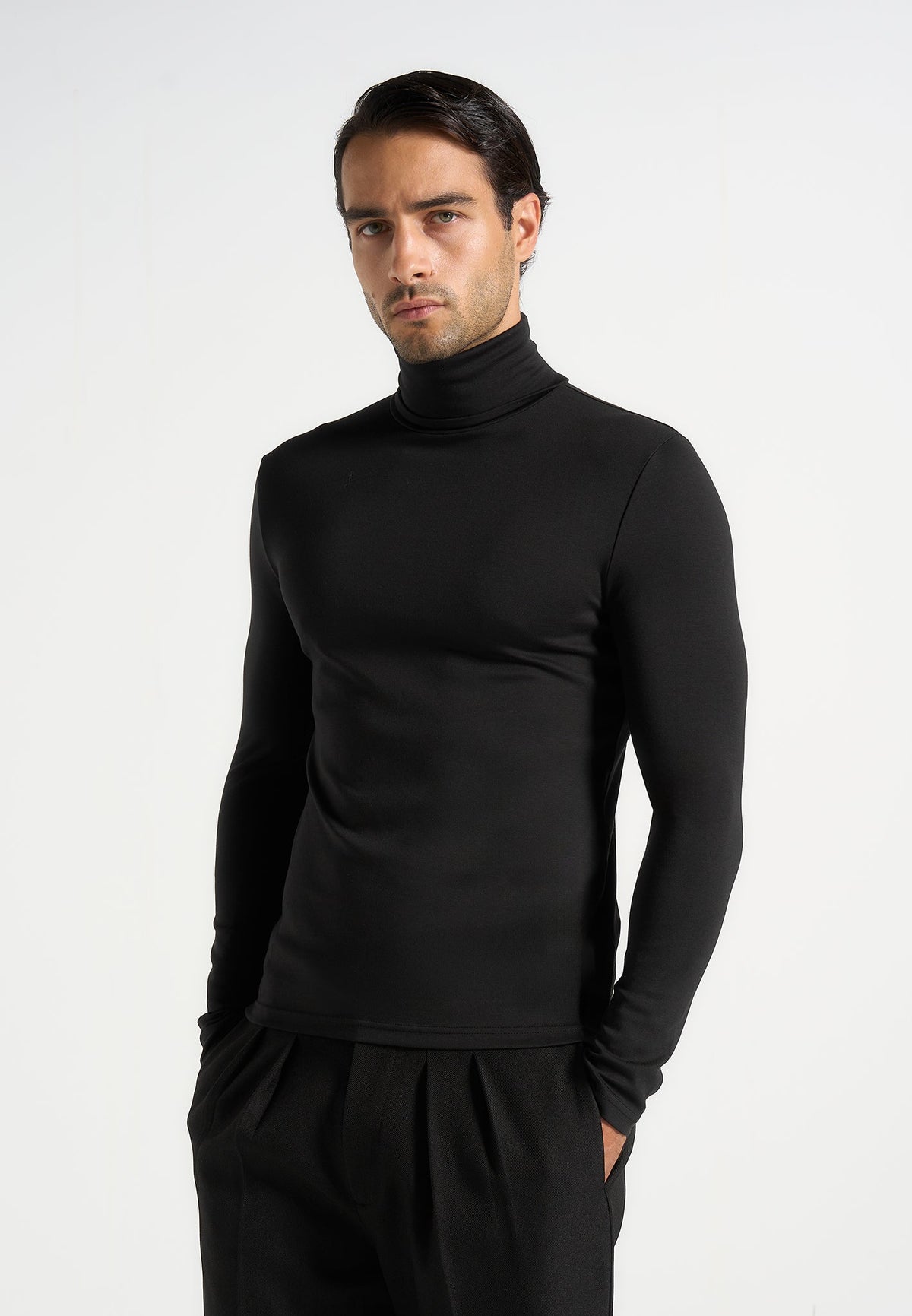 TS006 - Long Sleeve Roll Neck Top - Black