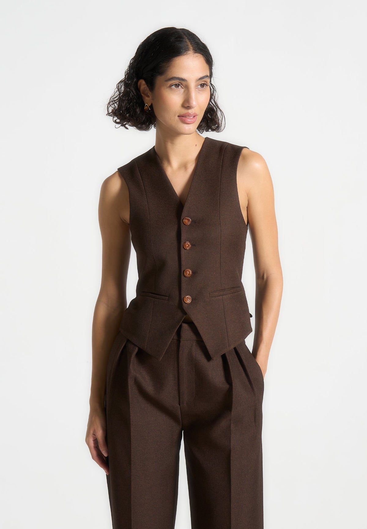 Christine - Tailored Cinch Suit Vest - Brown