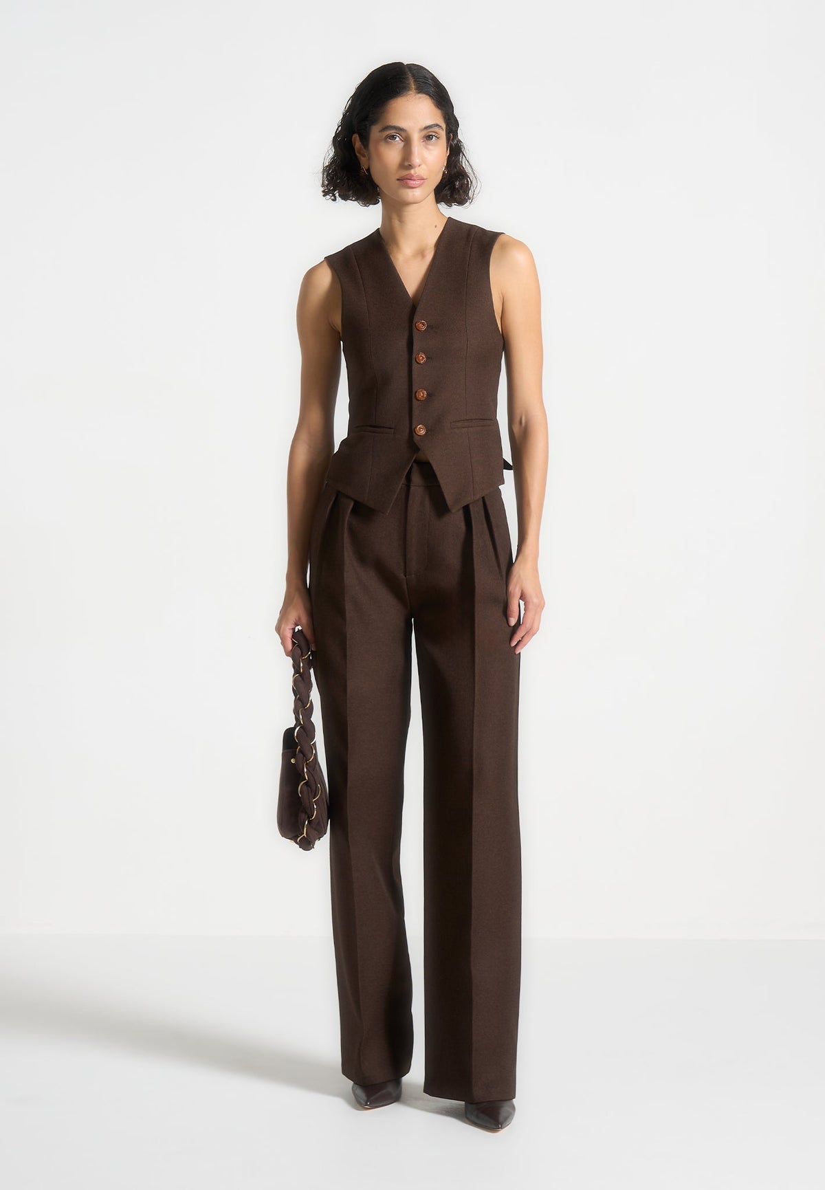 Christine - Tailored Cinch Suit Vest - Brown