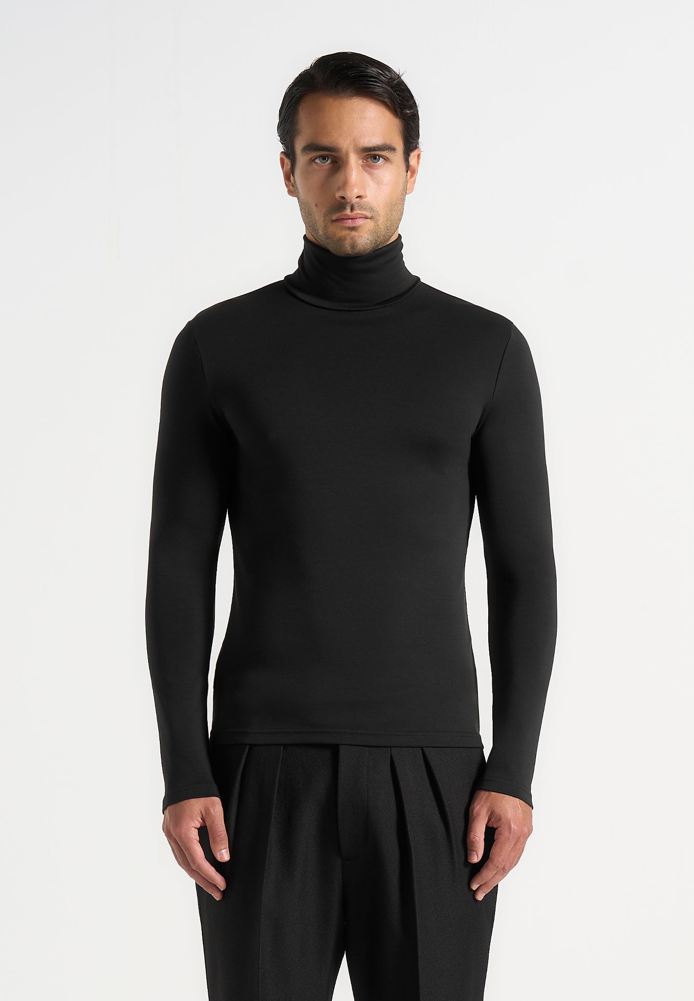 Blaise - Long Sleeve Roll Neck Top - Black