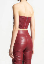 Pleated Bandeau Leather Corset Top - Wine Red
