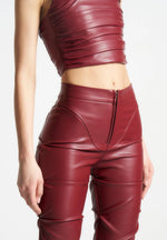 Caroline - Tacked Leather Flared Pants - Wine Red