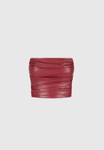 Pleated Bandeau Leather Corset Top - Wine Red
