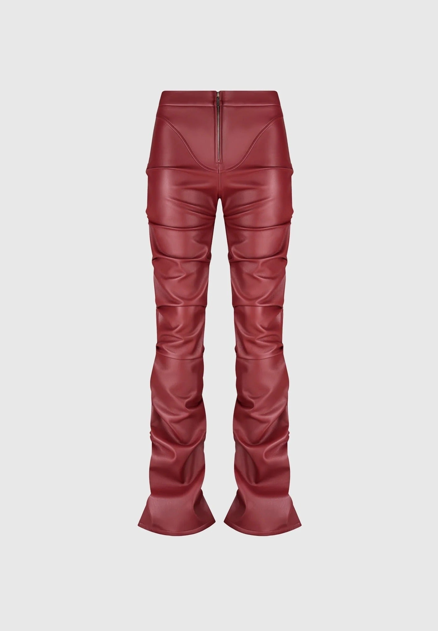 Caroline - Tacked Leather Flared Pants - Wine Red
