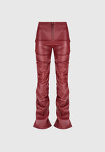 Caroline - Tacked Leather Flared Pants - Wine Red