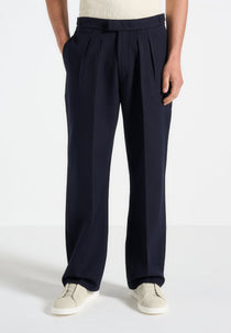 P⁠ierre - Relaxed Fit Pleated Tailored Trousers - Navy