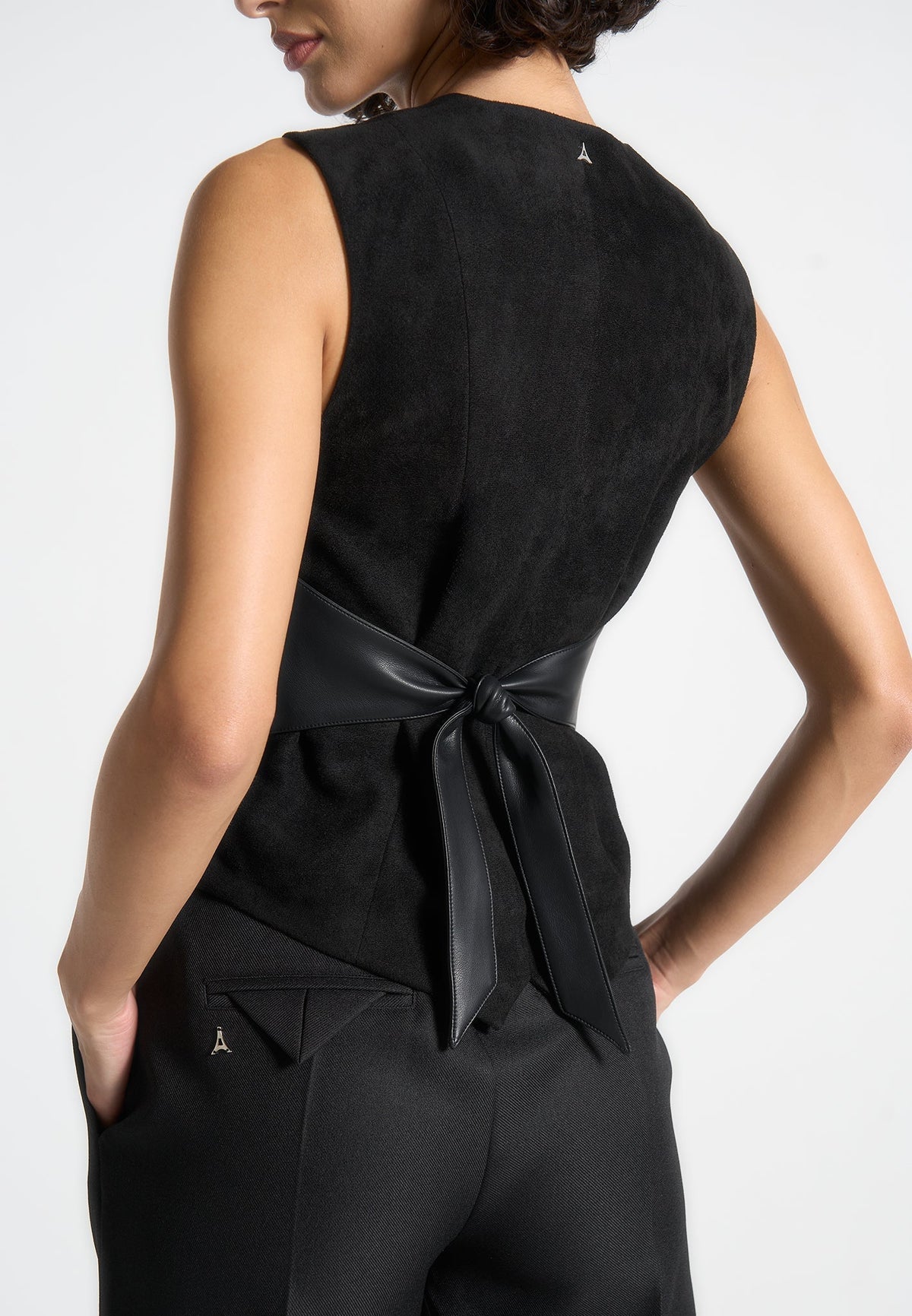 Christine - Suede Cinch Suit Vest - Black