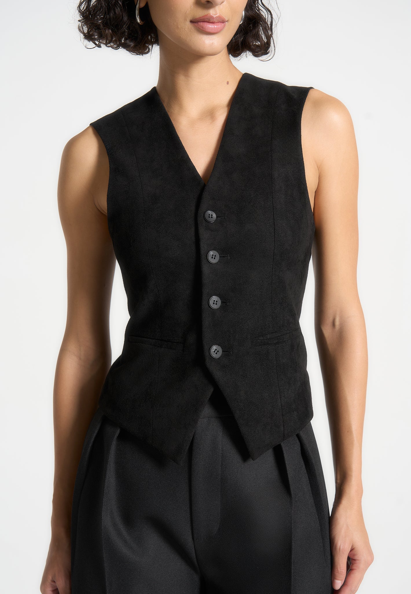 Christine - Suede Cinch Suit Vest - Black