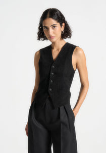 Christine - Suede Cinch Suit Vest - Black