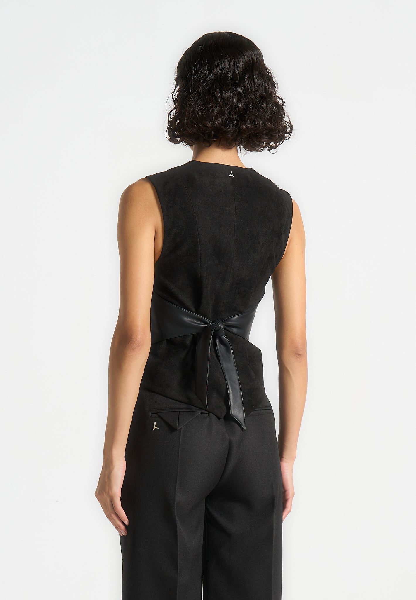 Christine - Suede Cinch Suit Vest - Black