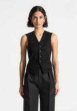 Christine - Suede Cinch Suit Vest - Black